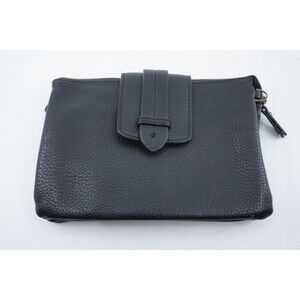 Remi & Reid Black Pebbled Faux Leather Clutch Bag Buckle Flap 8x5
